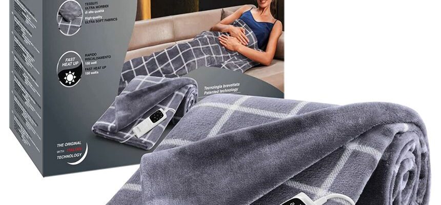 Plaid riscaldabile da divano o copriletto IMETEC Velvet Square 150 x 95 cm con tecnologia brevettata Adapto, in tessuto vellutato e setoso, lavabile in lavatrice