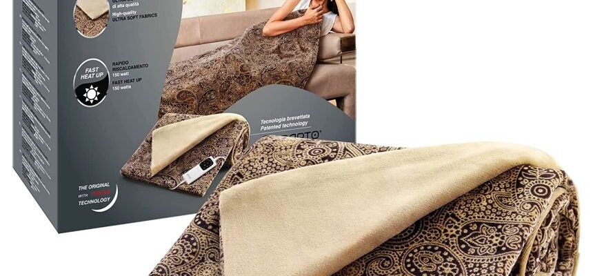 Plaid riscaldabile da divano o copriletto IMETEC Velvet Square 150 x 95 cm  con tecnologia brevettata Adapto, in tessuto vellutato e setoso, lavabile  in lavatrice