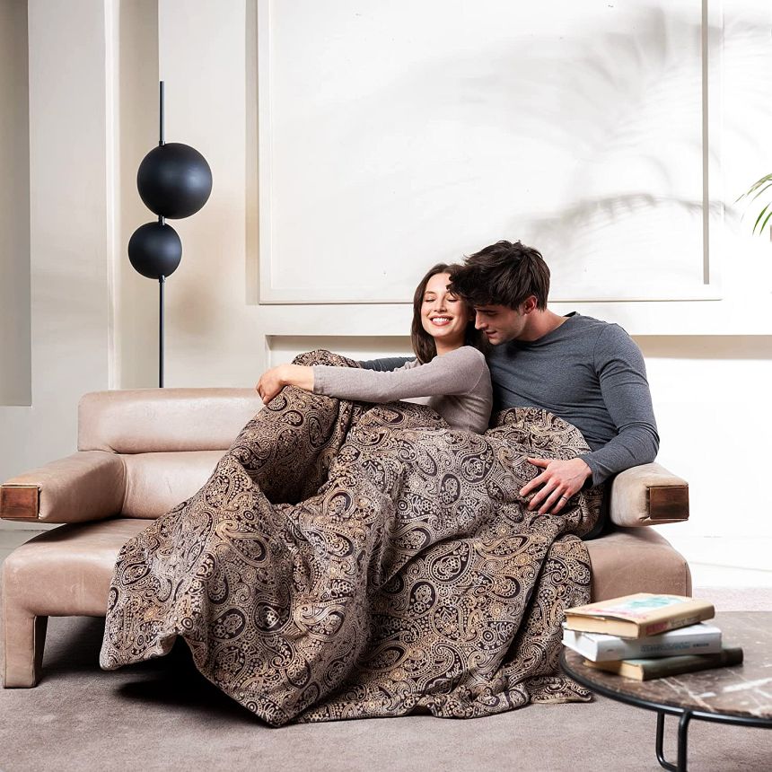 Plaid riscaldabile da divano o copriletto matrimoniale IMETEC Velvet  Jacquard 140 x 180 cm con tecnologia brevettata Adapto, in tessuto  vellutato e setoso, lavabile in lavatrice