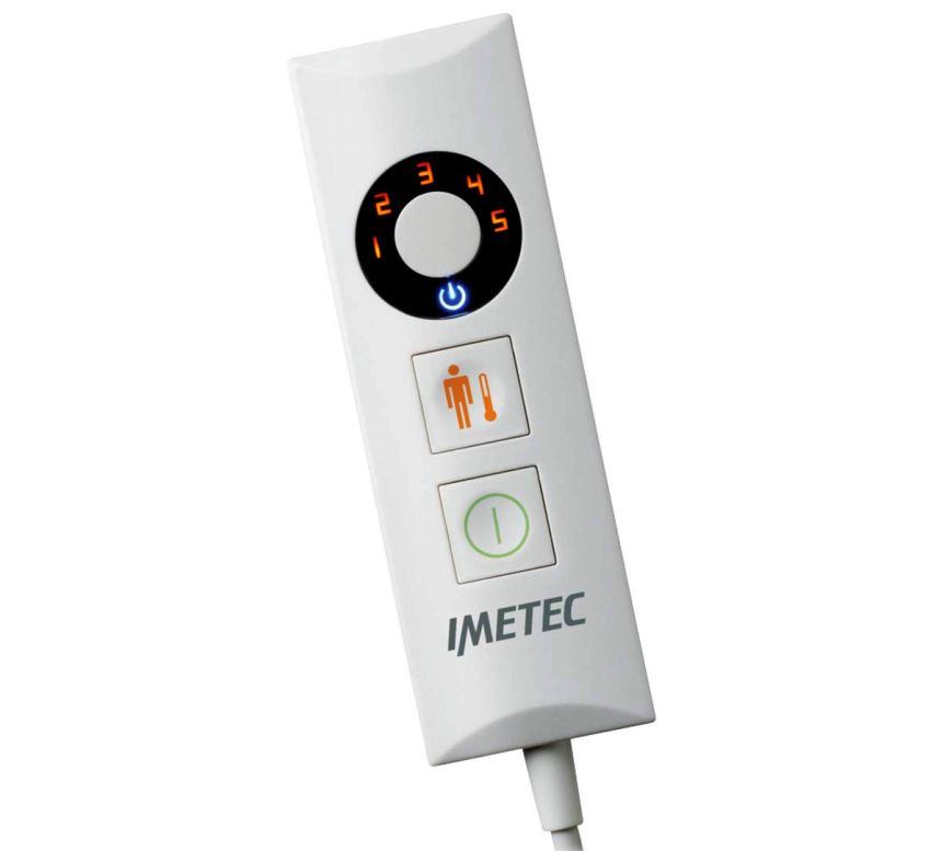 Primo piano del telecomando del termoforo multifunzione IMETEC Intellisense HP-01, con il quale potete impostare fino a 5 livelli di calore differenti, in base alle vostre esigenze del momento